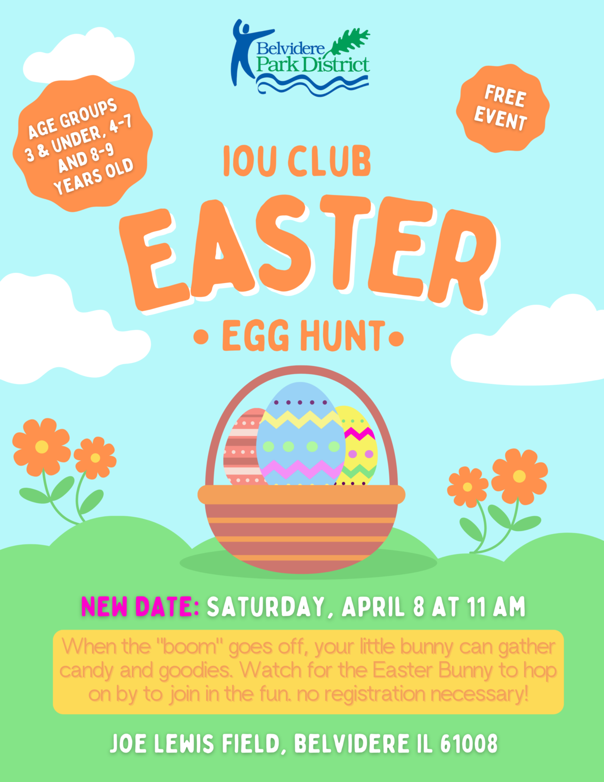 IOU Club Easter Egg Hunt April 8 at Joe Lewis Park Belvidere Park